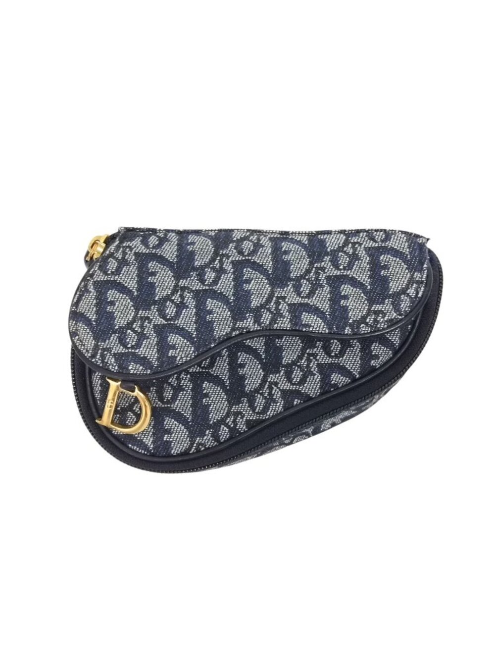 Dior Saddle Pouch Trotter Pattern Canvas Leather Navy Gold